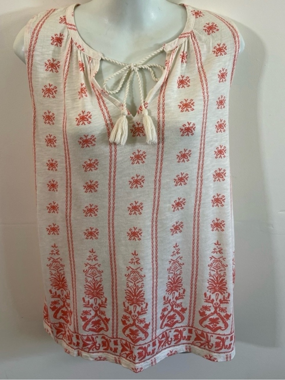 Lucky Brand Boho Embroidered Tassel Sleeveless Top Small
